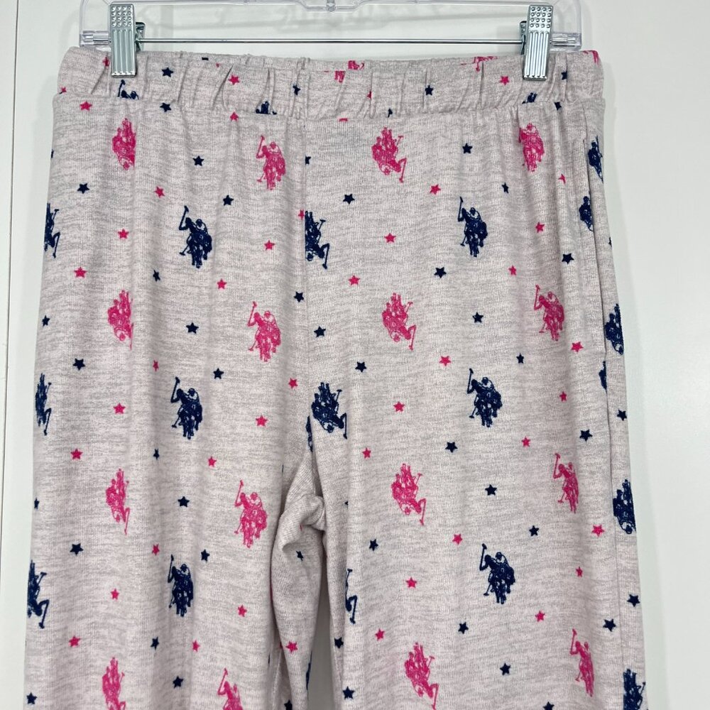 US Polo Assn Medium Gray, Pink, Blue Long Sleeve Pajama Set with Pockets - Picture 7 of 12